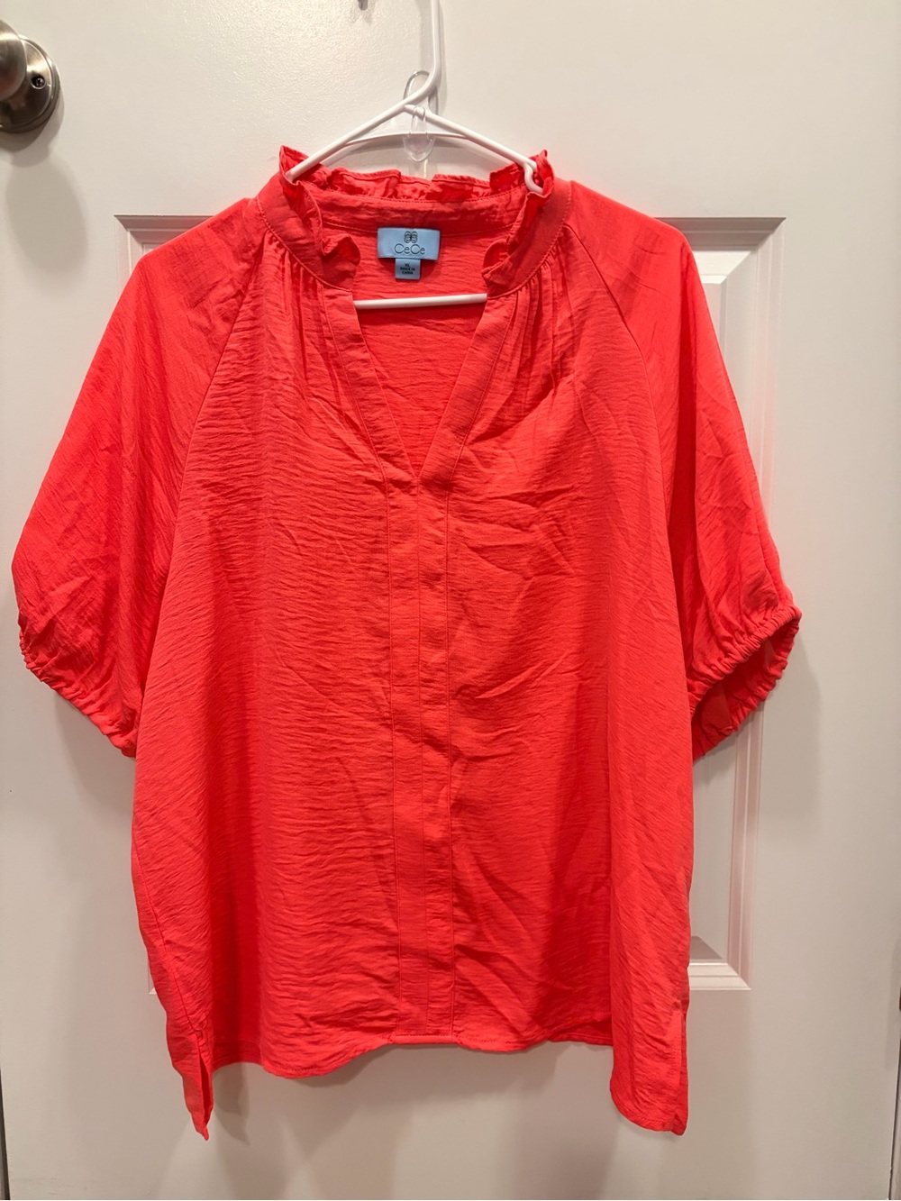 CeCe Coral V-Neck Ruffle Collar Blouse